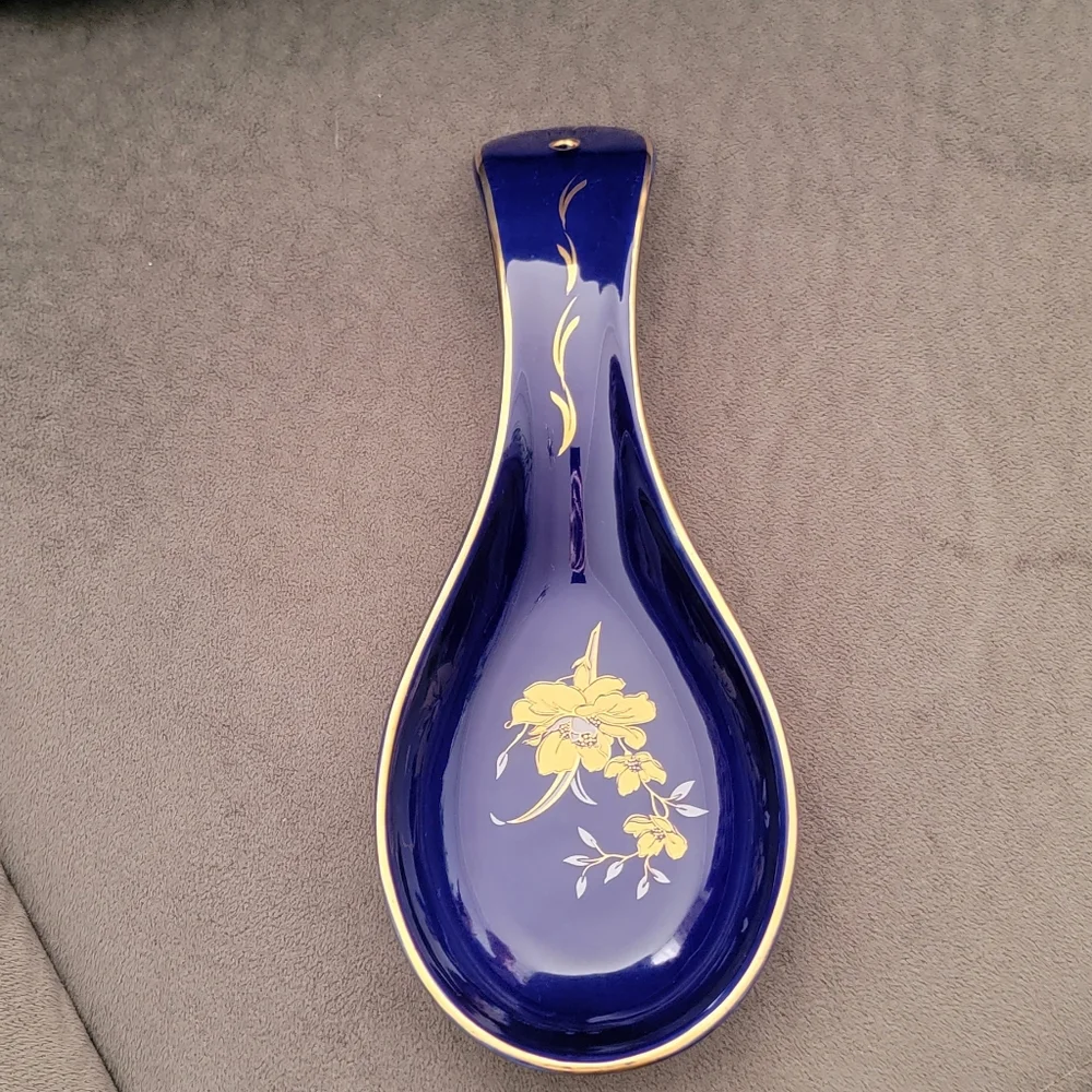Vintage Decorative Ceramic Spoon Rest-Cobalt Blue N Gold